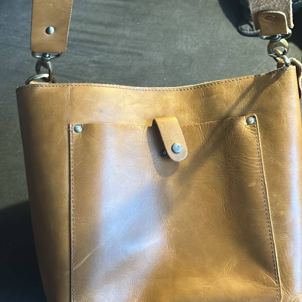 Handmade leather crossbody tote